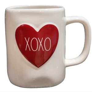 Rae Dunn White XOXO Ceramic Coffee‎ Mug 16 Oz Red Embossed Heart